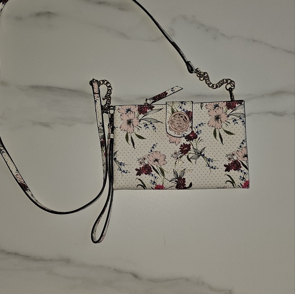 Nanette Lepore Floral Crossbody Wallet Bone White Vegan Leather Purse - Picture 2 of 5